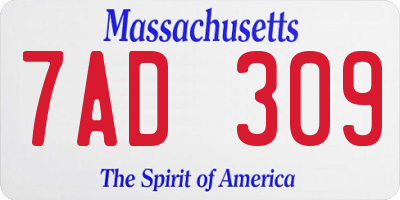 MA license plate 7AD309