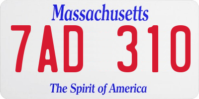 MA license plate 7AD310