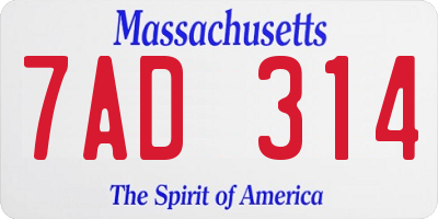 MA license plate 7AD314