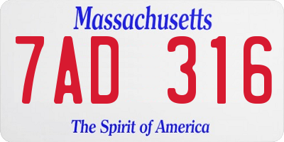 MA license plate 7AD316