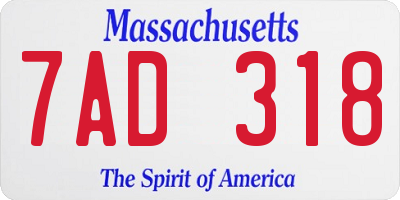 MA license plate 7AD318