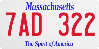 MA license plate 7AD322
