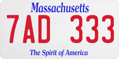 MA license plate 7AD333