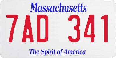 MA license plate 7AD341
