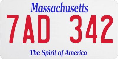 MA license plate 7AD342