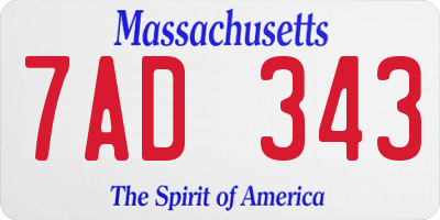 MA license plate 7AD343