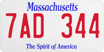 MA license plate 7AD344