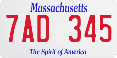 MA license plate 7AD345