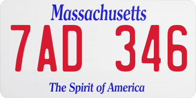 MA license plate 7AD346