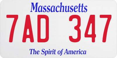 MA license plate 7AD347