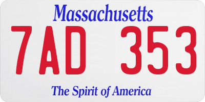 MA license plate 7AD353
