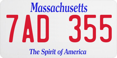 MA license plate 7AD355