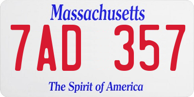 MA license plate 7AD357