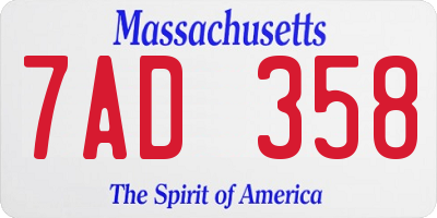 MA license plate 7AD358