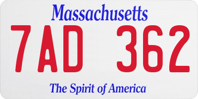 MA license plate 7AD362