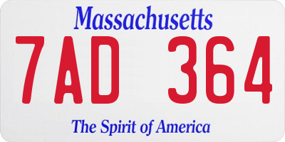 MA license plate 7AD364