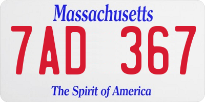 MA license plate 7AD367