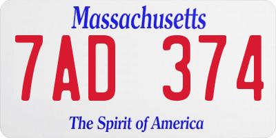 MA license plate 7AD374