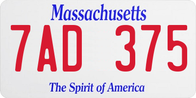 MA license plate 7AD375