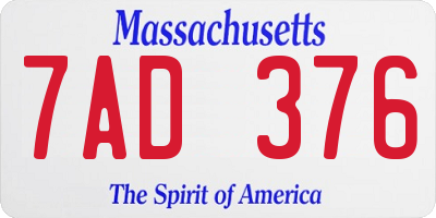 MA license plate 7AD376