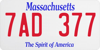 MA license plate 7AD377