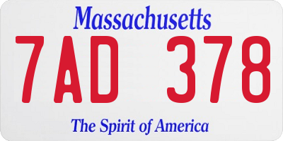 MA license plate 7AD378