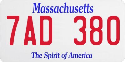 MA license plate 7AD380