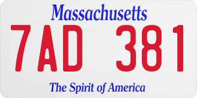 MA license plate 7AD381
