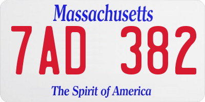 MA license plate 7AD382