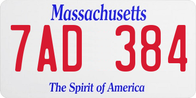 MA license plate 7AD384