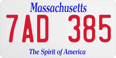 MA license plate 7AD385