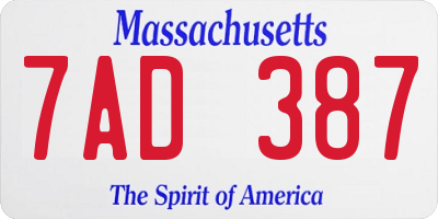 MA license plate 7AD387