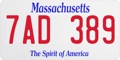 MA license plate 7AD389