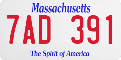 MA license plate 7AD391