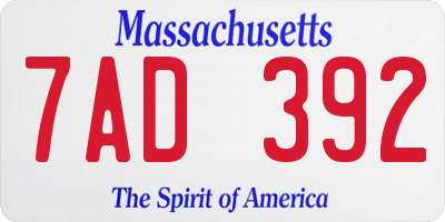 MA license plate 7AD392
