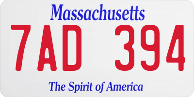 MA license plate 7AD394