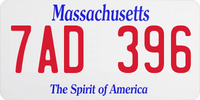 MA license plate 7AD396