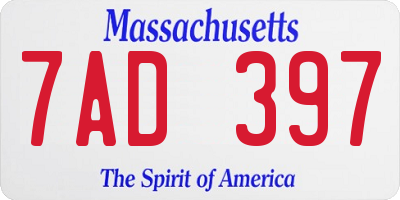 MA license plate 7AD397