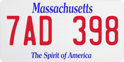 MA license plate 7AD398