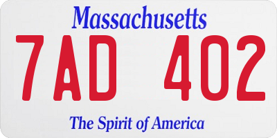 MA license plate 7AD402