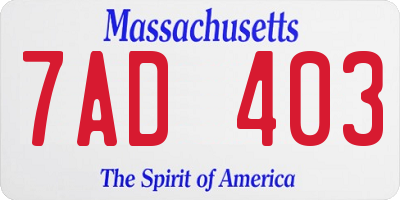 MA license plate 7AD403