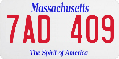 MA license plate 7AD409