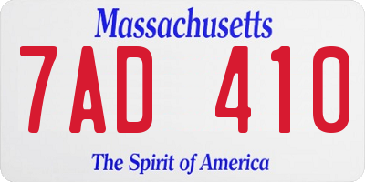 MA license plate 7AD410