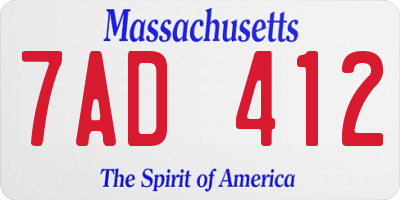 MA license plate 7AD412