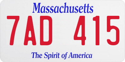 MA license plate 7AD415