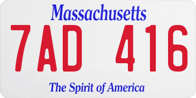 MA license plate 7AD416
