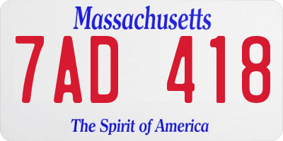 MA license plate 7AD418