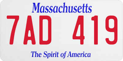 MA license plate 7AD419