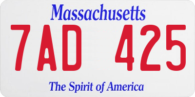 MA license plate 7AD425