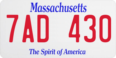 MA license plate 7AD430